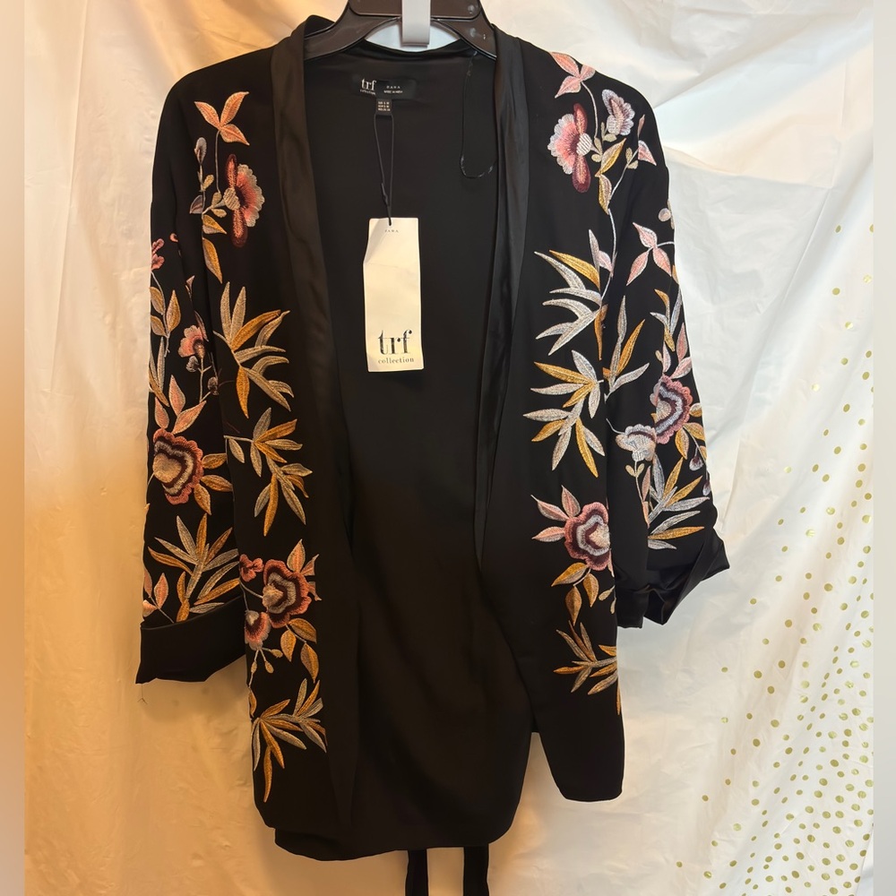 Zara Black Jacket with Floral Embroidery